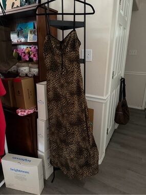 Leopard Print Slip Dress - Brown